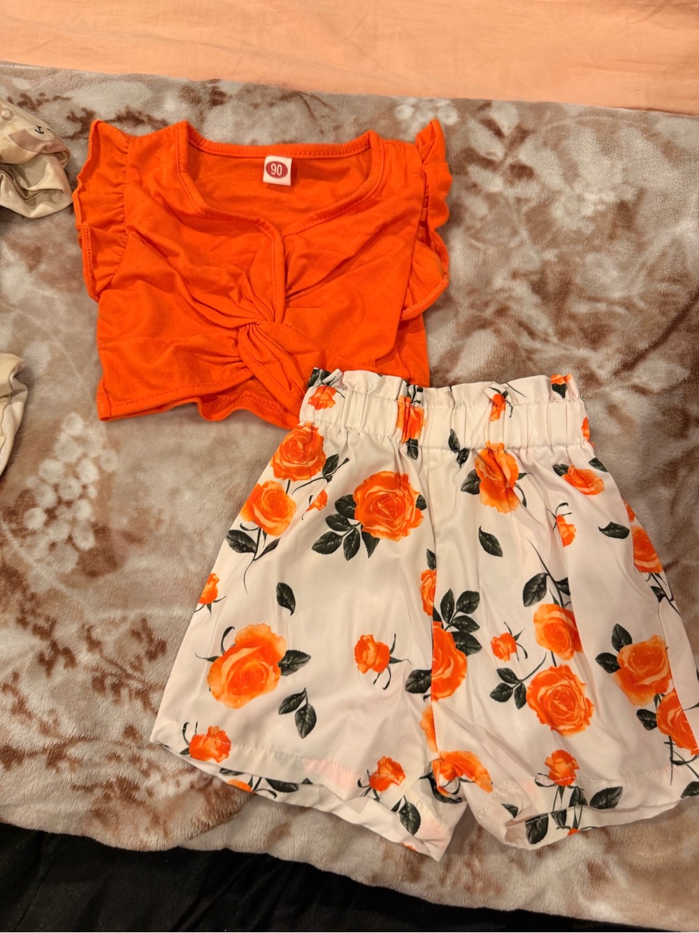 SHEIN Orange Floral Circle Skirt with White Background